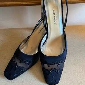 Valerie Stevens – Size 7 Navy Blue Ankle Back Strap Heal Square Toe Evening Shoe